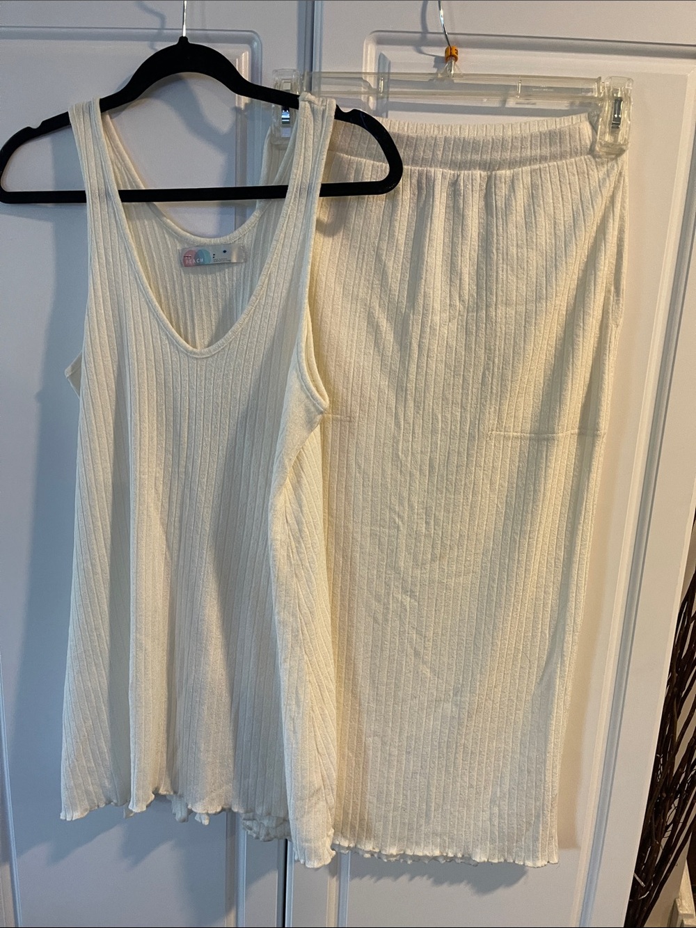 Free People Beach Cream Ribbed Tank & Midi Skirt Set size Small